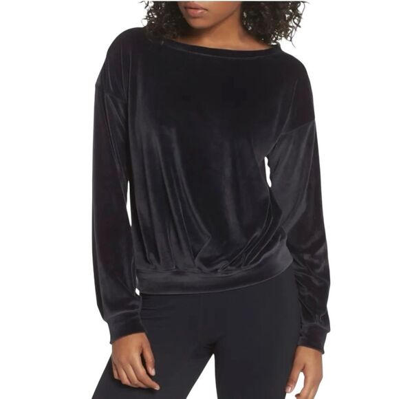 Zella Dani Charcoal Grey Velour Sweatshirt Plush Cozy MEDIUM Loungwear Leisure - Picture 1 of 8